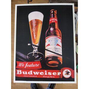 Vintage Budweiser Advertisement Bottle Glass Poster
